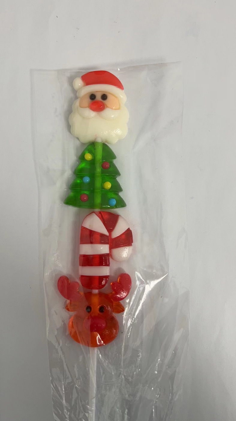 Christmas stacked lollipop with Santa, tree, candy cane and reindeer